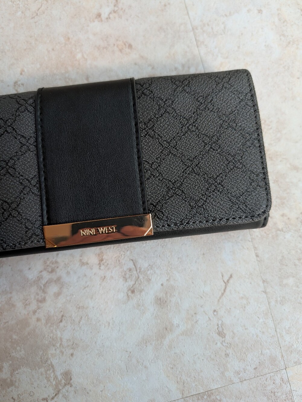 Nine West Black Textured Continental Wallet with Gold Accent - Picture 3 of 9